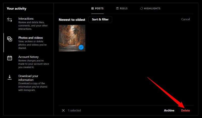 comment supprimer complètement tous vos posts instagram