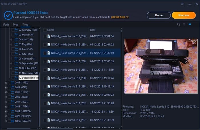 iBeesoft wiederherstellen Tiefenscan Suchergebnisse