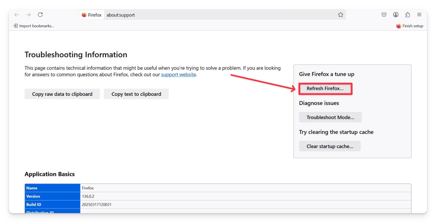 réinitialiser les paramètres du navigateur firefox