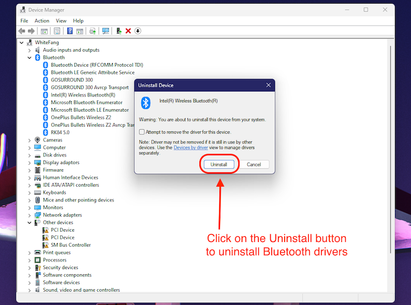 cliquer sur désinstaller