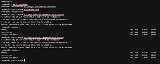 Copier la configuration Corosync du nœud web01 vers les autres