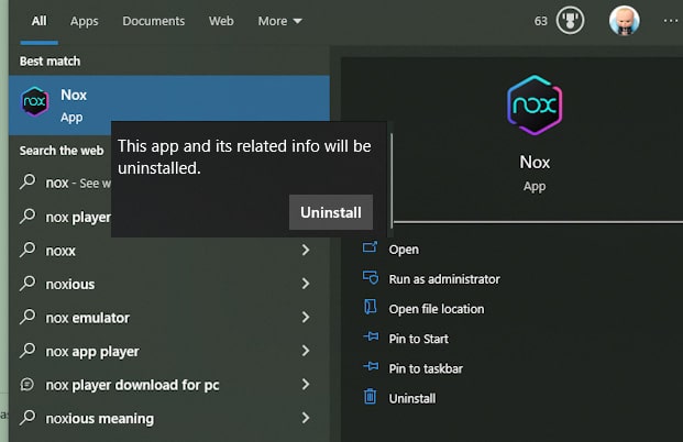 удалить Nox player
