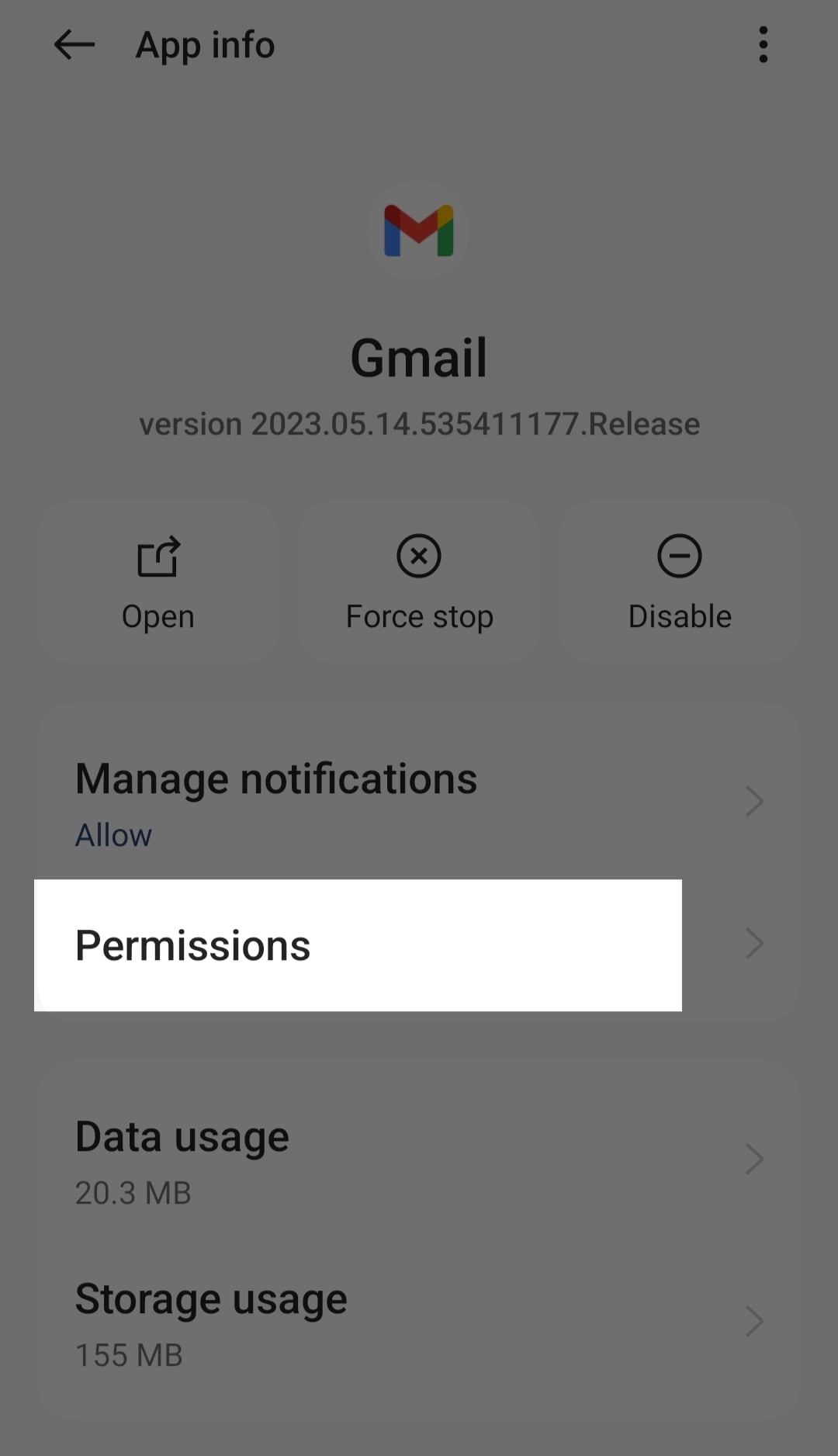 разрешения приложения gmail
