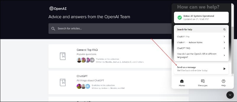 ChatGPT-Support kontaktieren