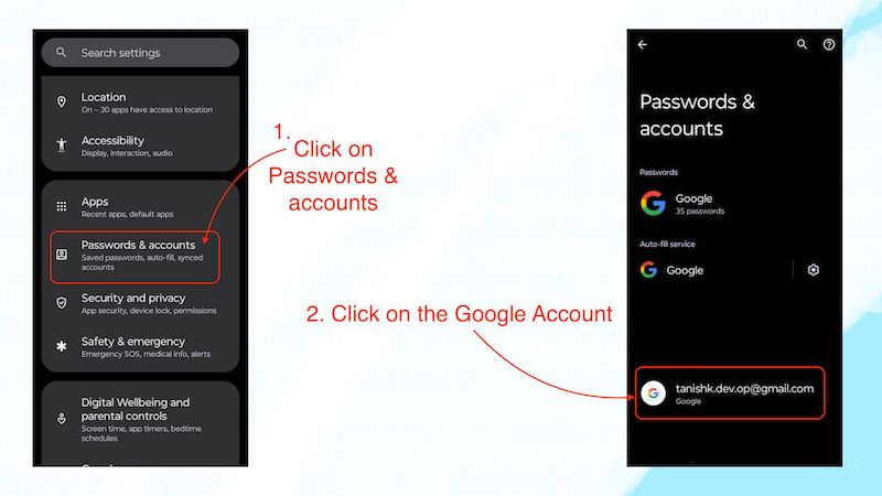 selecione a conta do google para sincronizar manualmente