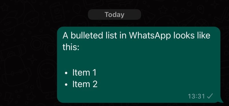 un elenco puntato in whatsapp.