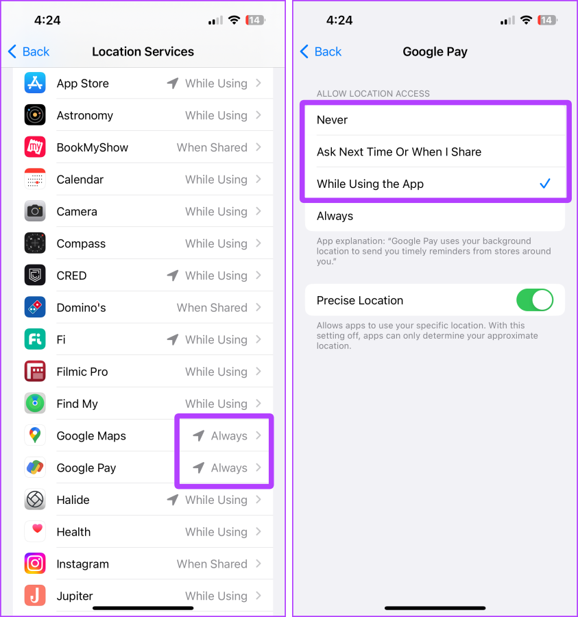 configurações de serviços de localização iphone