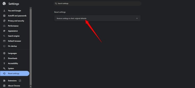ripristina predefiniti google chrome