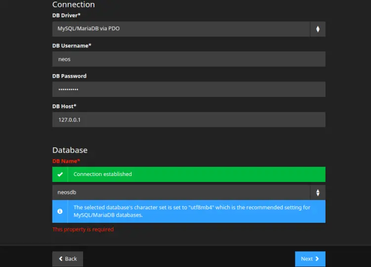 Impostazioni del database