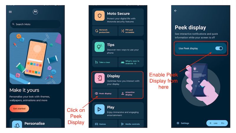enabling peek display