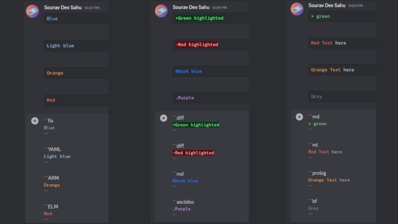 formatage de texte coloré discord