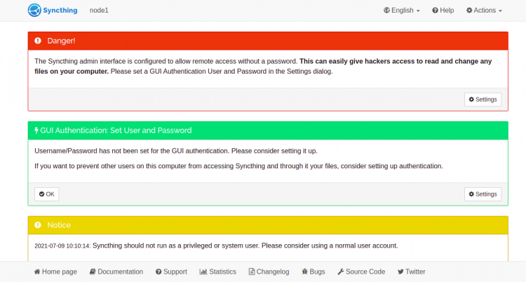 Interfaccia di amministrazione di Syncthing