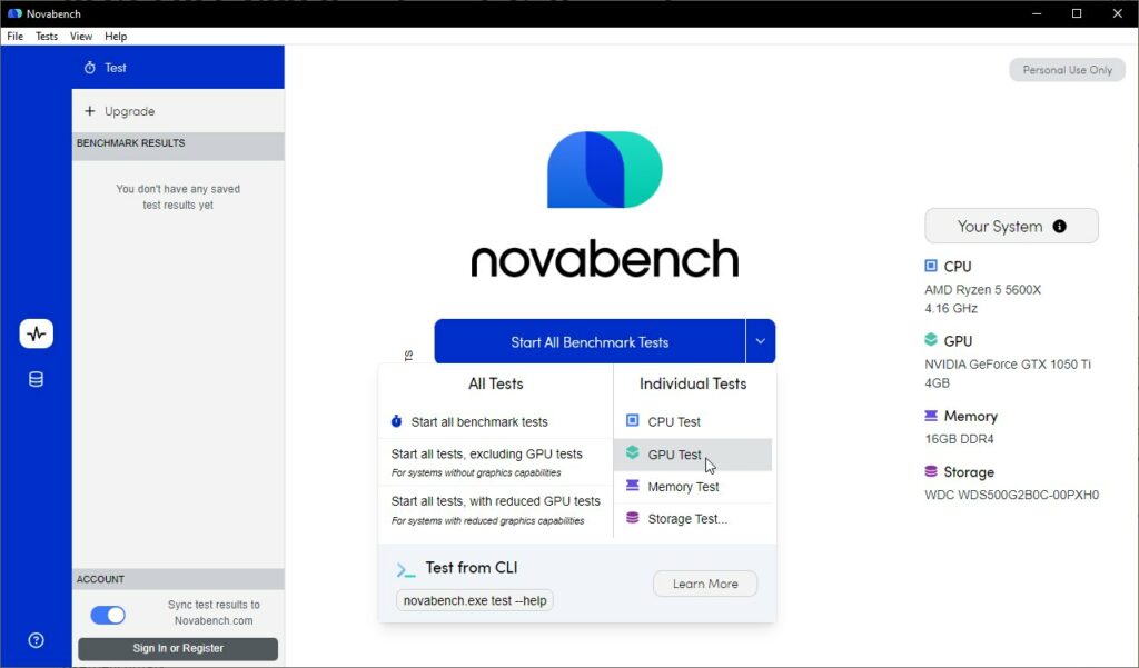 Novabench para benchmarking de GPU