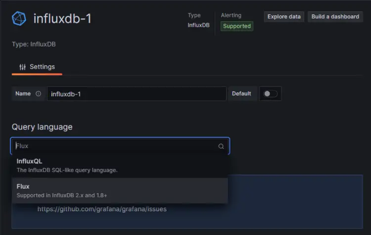 Grafana Abfragesprachauswahl