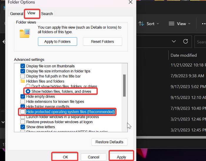 Alterar Configurações de Pasta