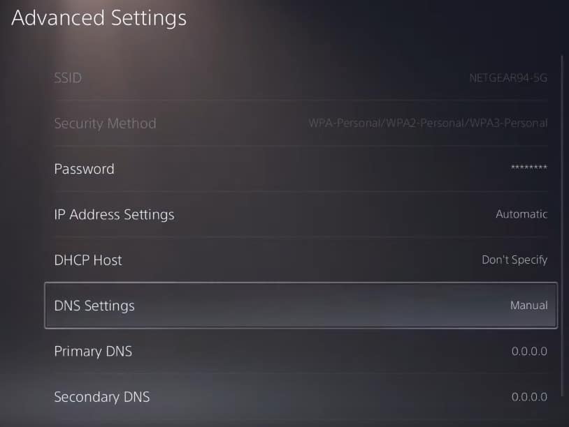 Изменить DNS на PS5
