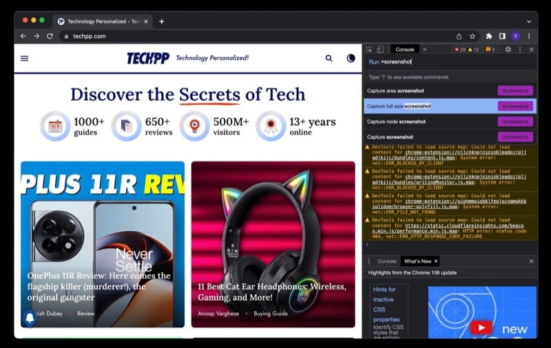 Screenshot-Tool in Chrome für die gesamte Größe erfassen