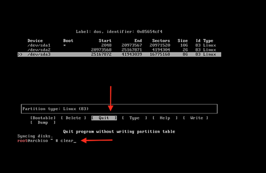 esci da cfdisk