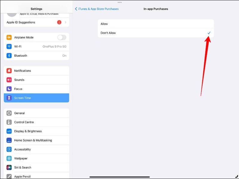 imagem mostrando opção não permitir compras dentro do aplicativo