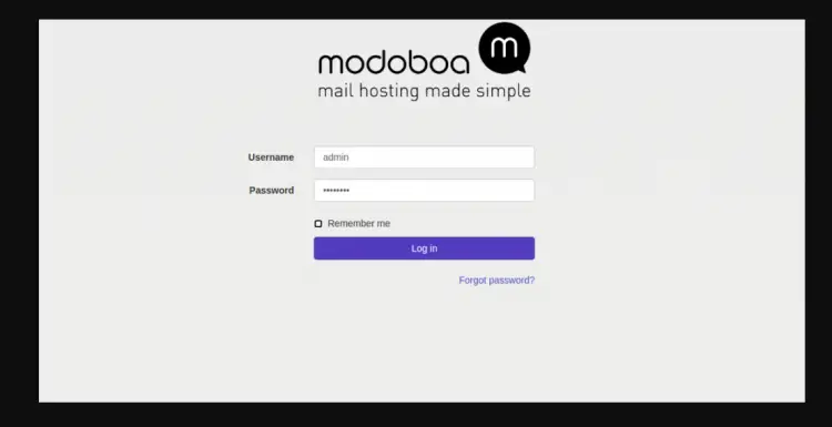 Inicio de sesión de Modoboa
