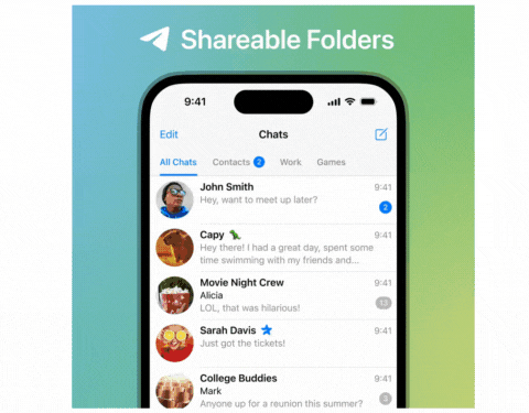 condividi cartelle di chat telegram con altri