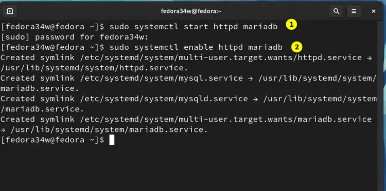 Démarrer activer mariadb apache