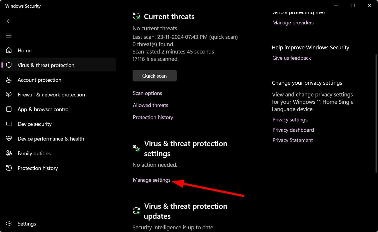 Windowsセキュリティの設定を管理
