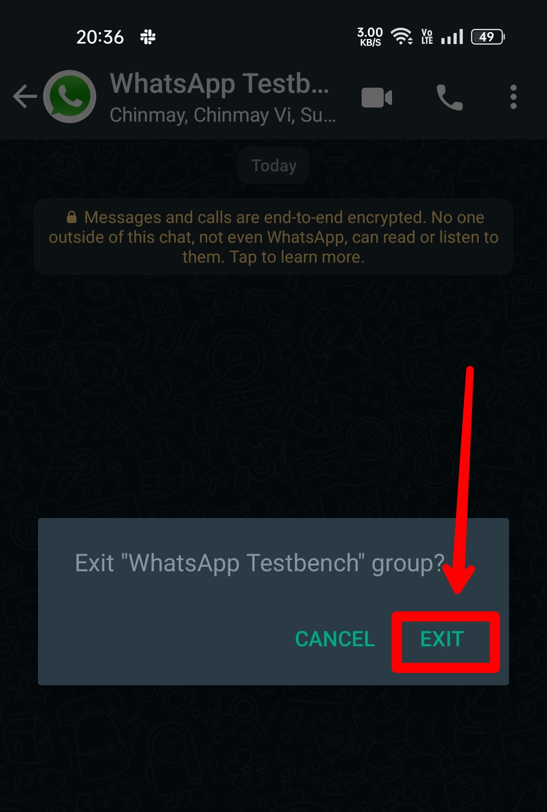uscita dal gruppo whatsapp