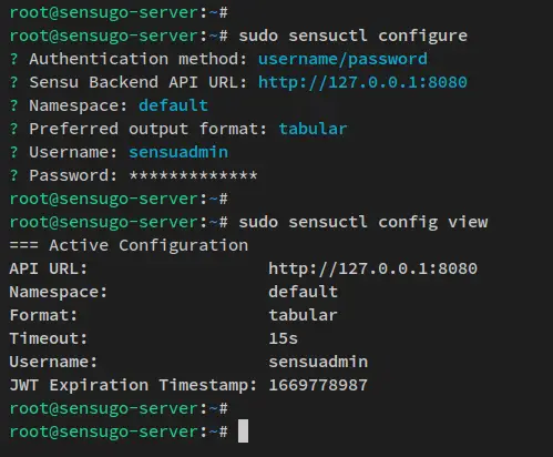 sensuctl config