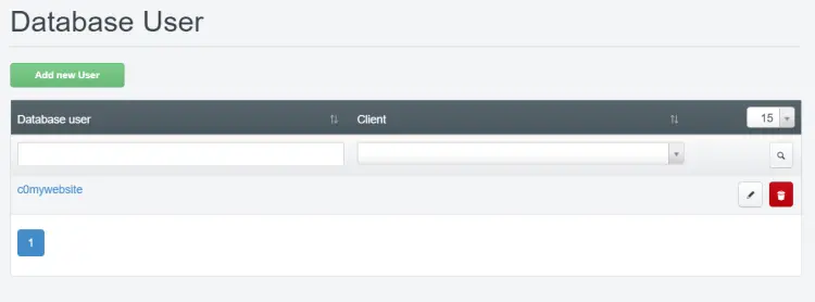 Lista de usuários do banco de dados com novo usuário MySQL