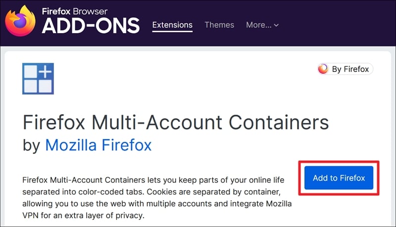 installa contenitori di firefox su firefox