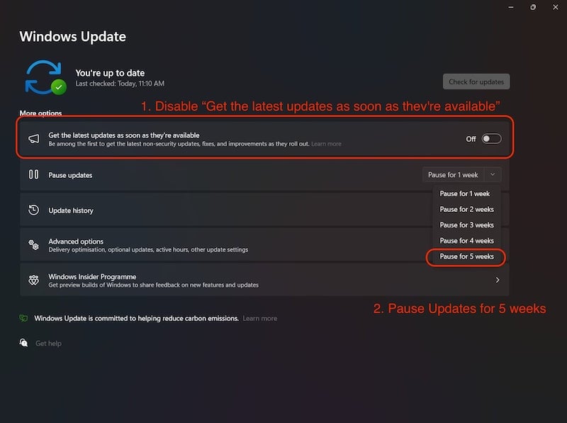 metti in pausa gli aggiornamenti di windows