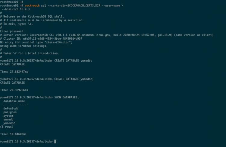 Crea database CockroachDB