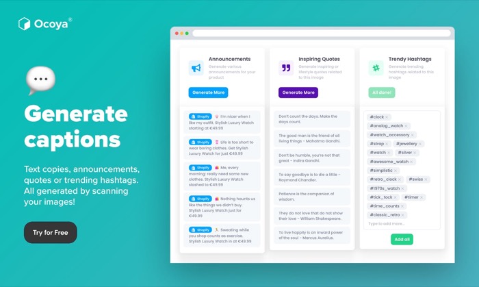 generate captions with ocoya