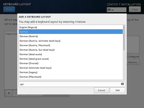 Seleccionar la disposición de teclado alemán.
