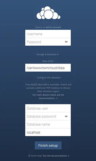 Paramètres d'OwnCloud.