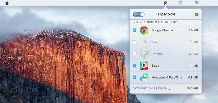 come consentire solo alle app selezionate di utilizzare internet su mac e pc - tripmode 1.0.4 screenshot large elcap full