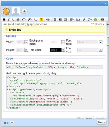 code d'intégration de vague