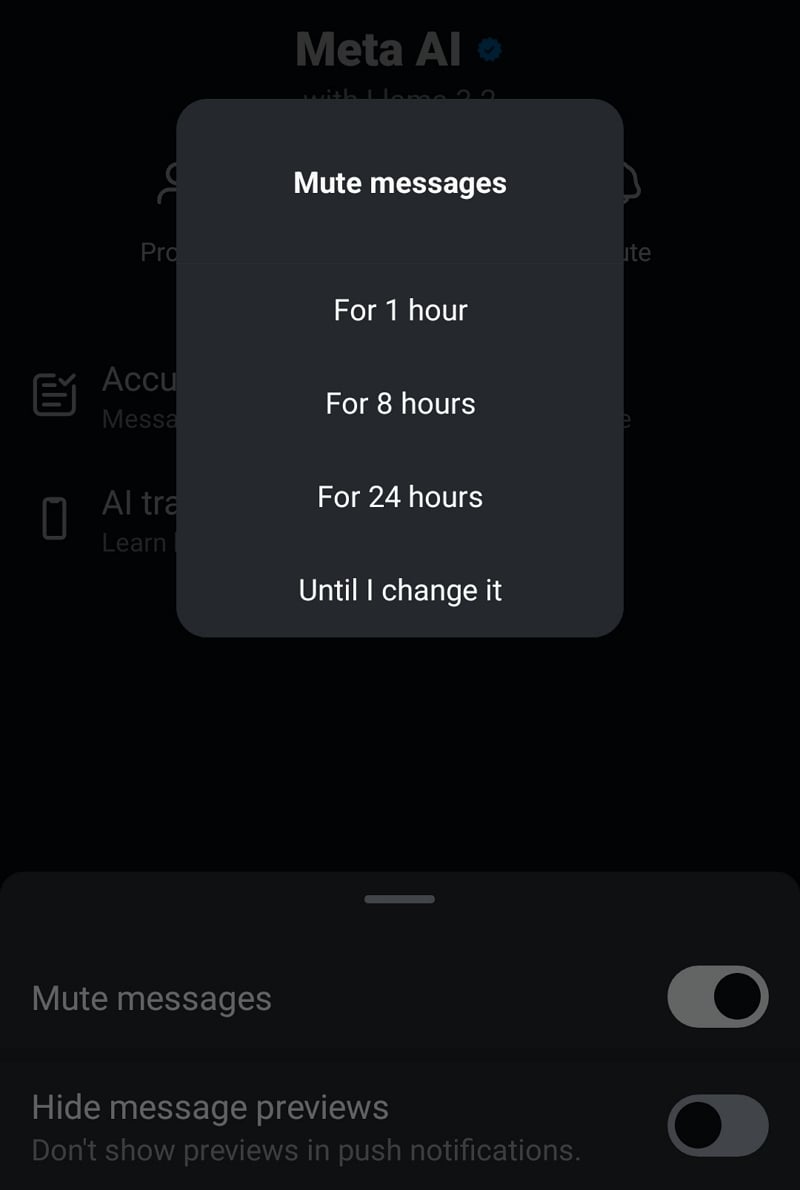 silenciar mensajes de meta ia en instagram
