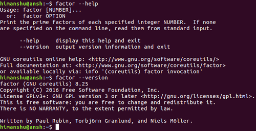 Aide de la commande Linux Factor