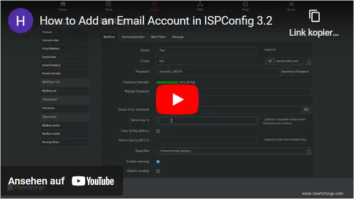Créer un compte email dans ISPConfig
