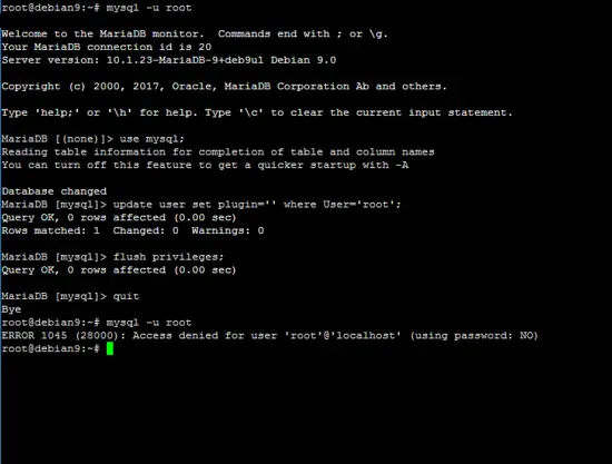 Удалить плагин у пользователя root MySQL