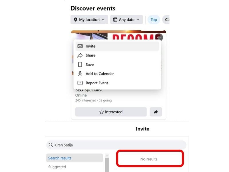 tentando convidar alguém para verificar se ela te bloqueou
