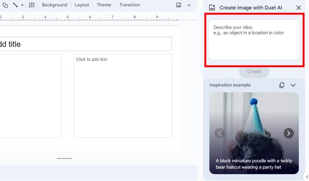 So generieren Sie KI-Bilder in Google Slides mit Duet AI