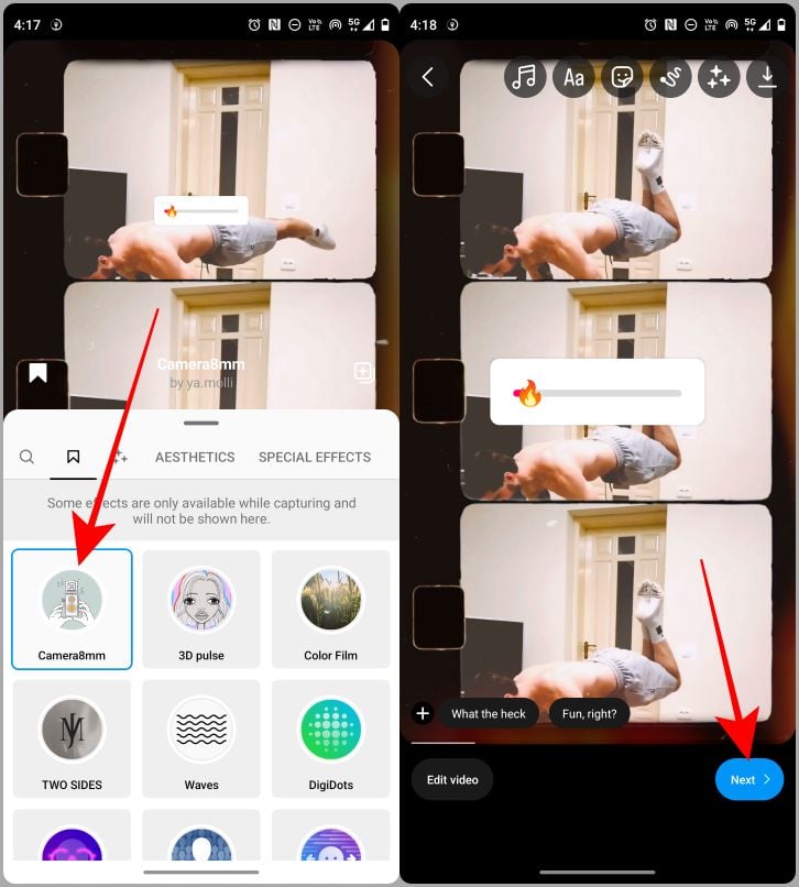ajout d'effets aux reels sur instagram étape 2