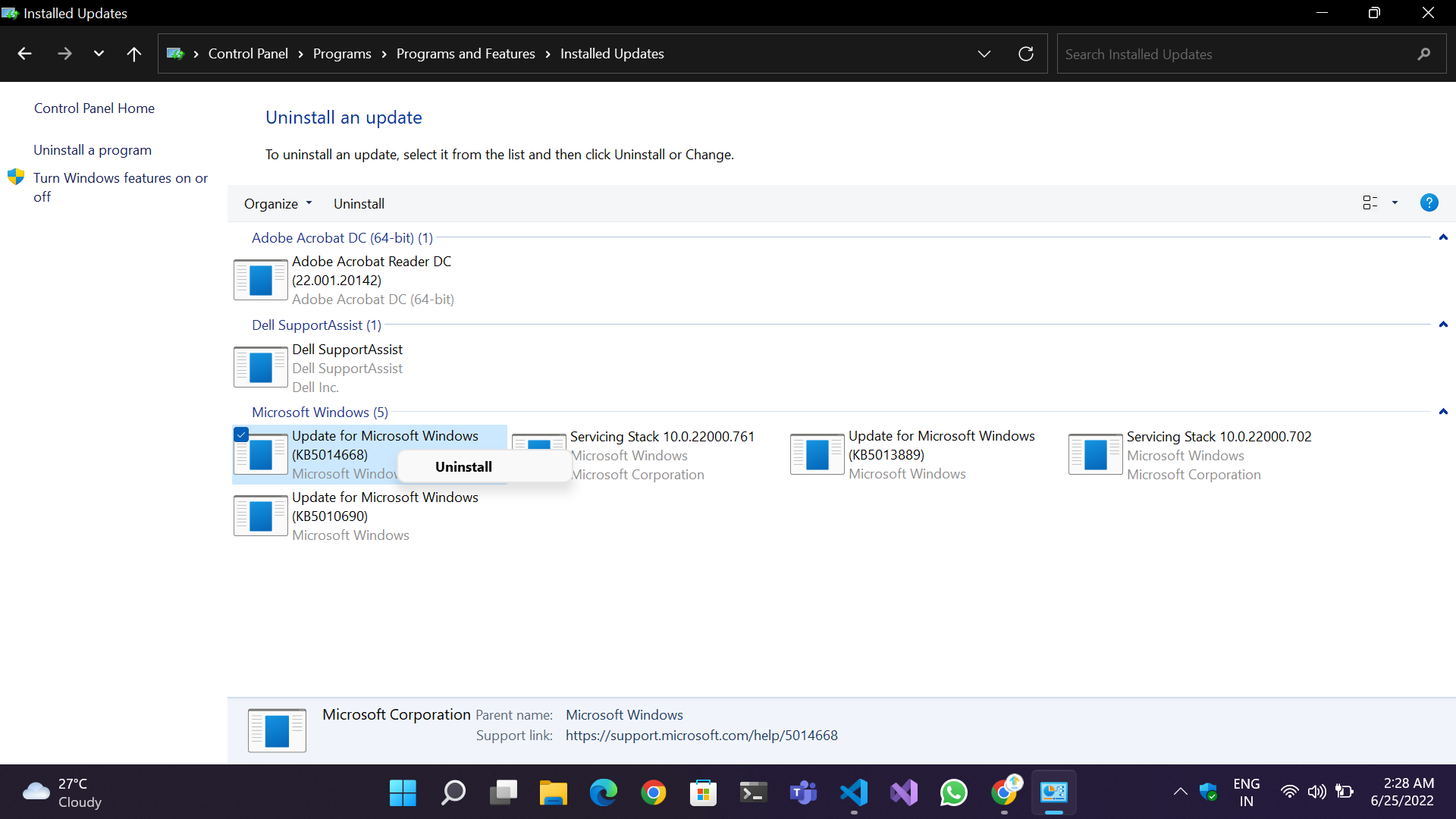 Updates deinstallieren