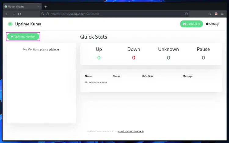 Uptime-Kuma-Dashboard Monitor hinzufügen