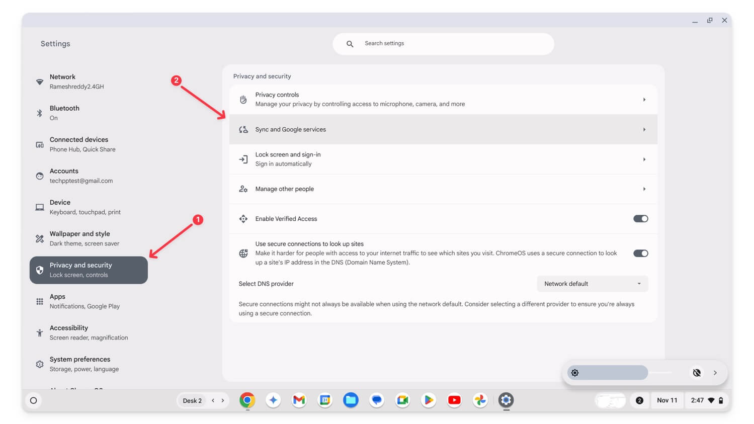 impostazioni sincronizzazione chromeos