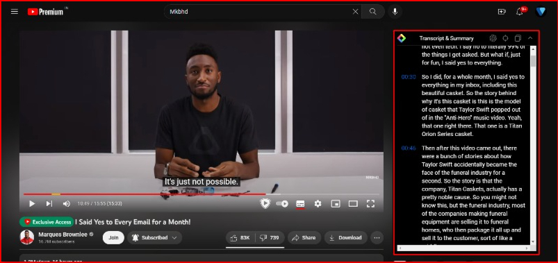 imagem mostrando o recurso de transcrição do youtube