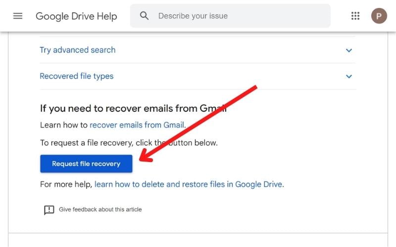 solicitar recuperación de archivos